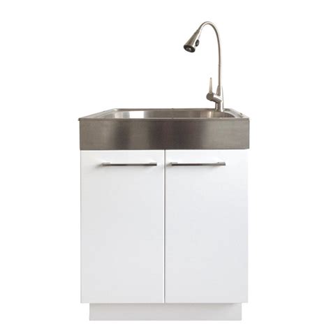 stainless steel laundry sink and white 2 door cabinet|freestanding stainless steel utility sink.